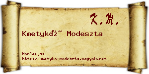 Kmetykó Modeszta névjegykártya